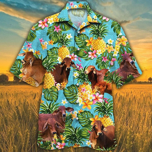 Pineapple Hawaiian Theme For Red Brahman Cattle Lovers All 3D Printed Hawaiian Shirt HO5449