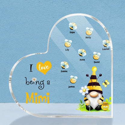 Grandma's Gnome Bee - Personalized Heart Shaped Acrylic Plaque for Family - Cute Gift for Family MI0501