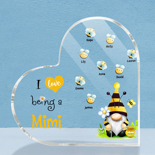 Grandma's Gnome Bee - Personalized Heart Shaped Acrylic Plaque for Family - Cute Gift for Family MI0501