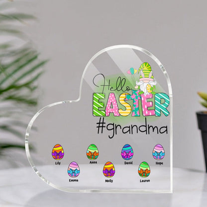 Hello Easter Grandma - Personalized Heart Shaped Acrylic Plaque for Family, Gift for Easter Day MI0497