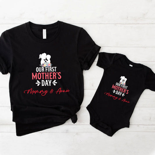 Our First Mother's Day Matching Outfit For Mom And Baby Custom Name, Gift For New Mom From Husband, First Mom 2023 MI0230