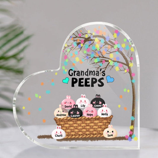 Cute Heart Shaped Acrylic Plaque - Custom Name Grandma's Peeps, Kids, Gift for Grandma, Easter Day, Mothers Day MI0510