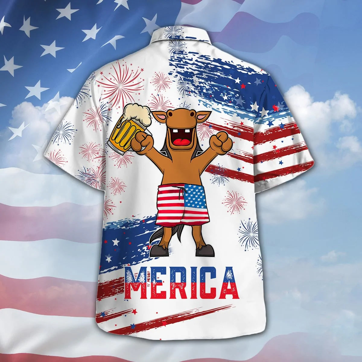 Horse Drink Beer Hawaiian Shirt Cute Merica Beer American Flag Pattern Hawaiian Shirts HO5338