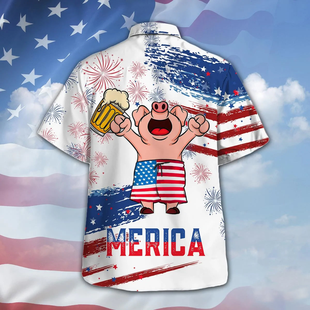 Pig Drink Beer Hawaiian Shirt Funny Merica Pig USA Flag Pattern Hawaii Shirt Men Women HO5339