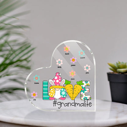 Love Grandmalife and Grandkids - Personalized Heart Shaped Acrylic Plaque for Family, Gift for Easter Day MI0496