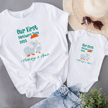 Mom And Son Marching Set, Elephant Matching Shirt For Mother And Son, First Mom And Baby Set, New Mom 2023 Gift MI0227