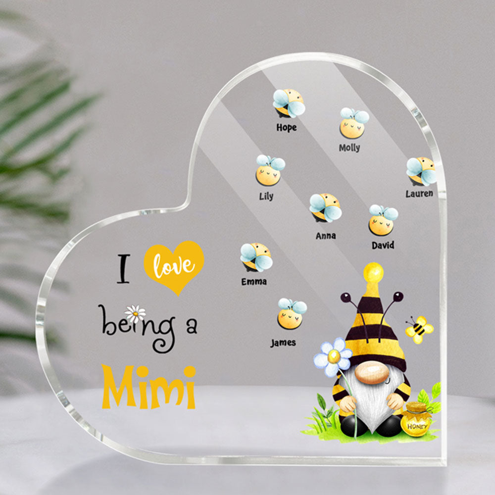 Grandma's Gnome Bee - Personalized Heart Shaped Acrylic Plaque for Family - Cute Gift for Family MI0501