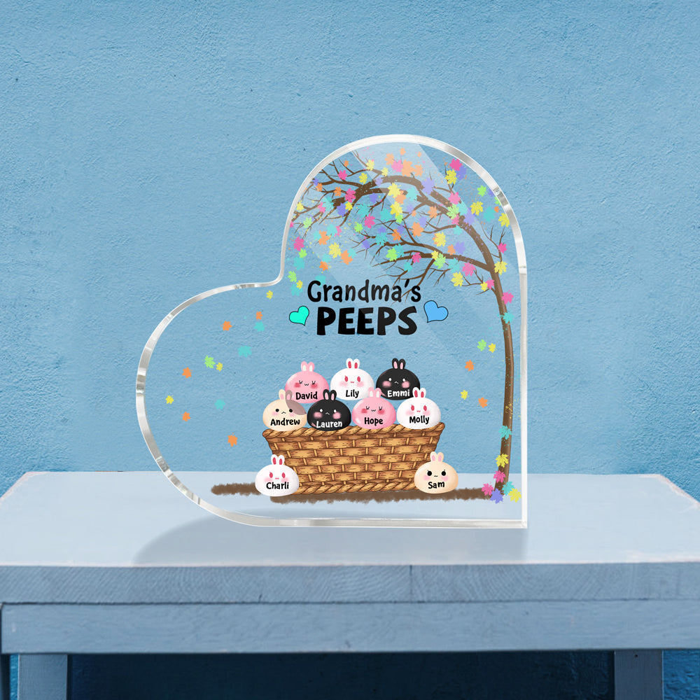 Cute Heart Shaped Acrylic Plaque - Custom Name Grandma's Peeps, Kids, Gift for Grandma, Easter Day, Mothers Day MI0510