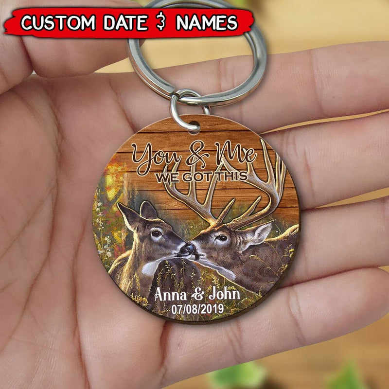 Personalized You And Me We Got This Deer Couple Wooden Keychain KO0073