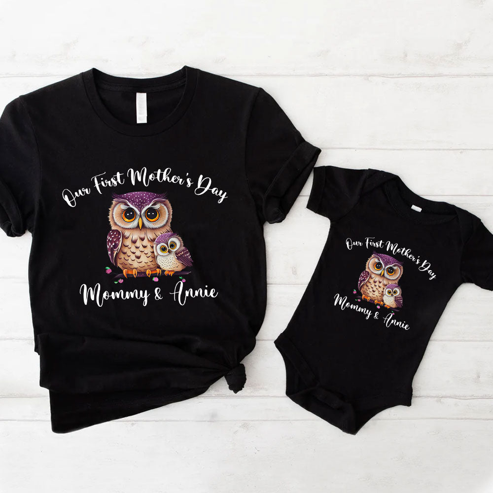 Cute Owl Matching Shirt For Mom and Baby, Custom Name Owl Matching Outfit For Mom and Baby in Mother's Day 2023, First Mom Gift MI0232