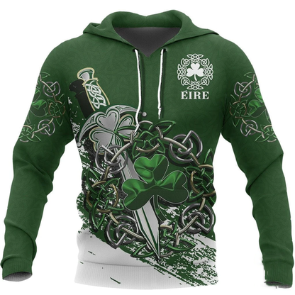 St Patrick Day Ireland - Celtic Shamrock & Sword Pullover Hoodie All Over Print PO0240