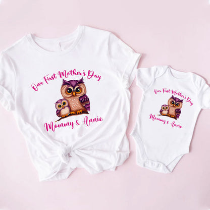 Mom and Baby Owl Matching Outfit, White Matching Set For Mom And Baby, Gift For New Mom from Husband MI0233