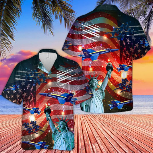 Patriot 4th Of July Hawaiian Shirt Blue Angels Air Show Statue Of Liberty Hawaii Aloha Shirt HO3430