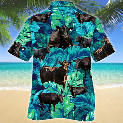 3D Full Printed Black Angus Cattle Hawaiian Shirt, Hawaii Aloha Shirt Short Sleeve For Angus Cattle Lover HO0377