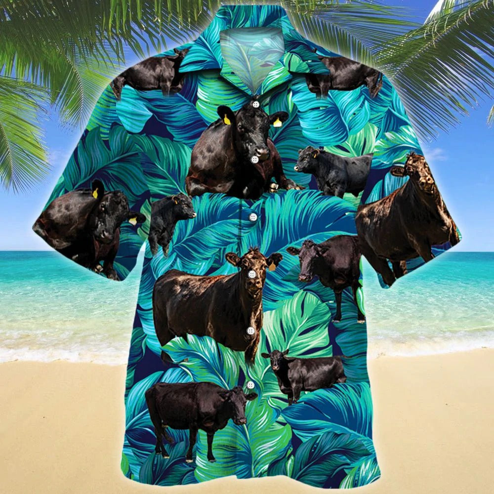 3D Full Printed Black Angus Cattle Hawaiian Shirt, Hawaii Aloha Shirt Short Sleeve For Angus Cattle Lover HO0377