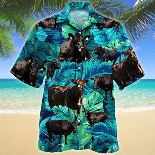 3D Full Printed Black Angus Cattle Hawaiian Shirt, Hawaii Aloha Shirt Short Sleeve For Angus Cattle Lover HO0377