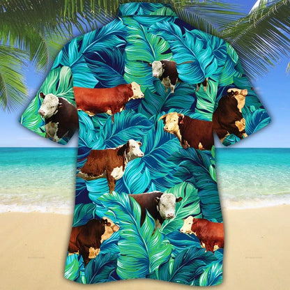 Hereford Cattle Lovers Hawaiian Shirt, Unisex Print Aloha Short Sleeve Casual Shirt HO5050