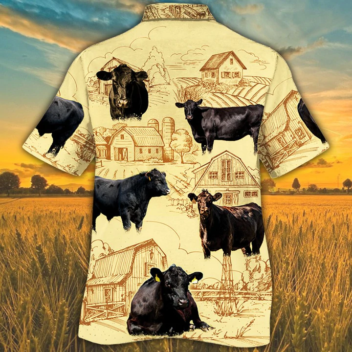 Black Angus Cattle Lovers Farm Hawaiian Shirt, Farm Cow Short Sleeve Hawaiian Aloha Shirt for Men, Women HO2506