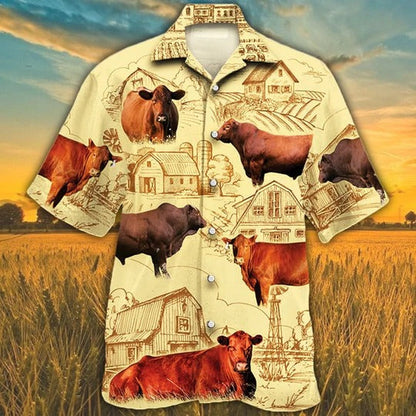 Red Angus Cattle Lovers Farm Hawaiian Shirt, Unisex Print Aloha Short Sleeve Casual Shirt, Cow Hawaiian Shirt HO5051