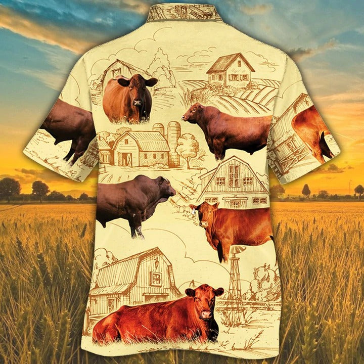 Red Angus Cattle Lovers Farm Hawaiian Shirt, Unisex Print Aloha Short Sleeve Casual Shirt, Cow Hawaiian Shirt HO5051