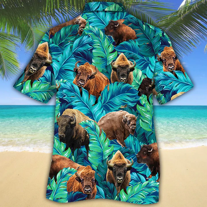 Bison Lovers Hawaiian Shirt, Animal Cow Hawaiian Shirt Men, Short Sleeve Hawaiian Aloha Shirt HO2588