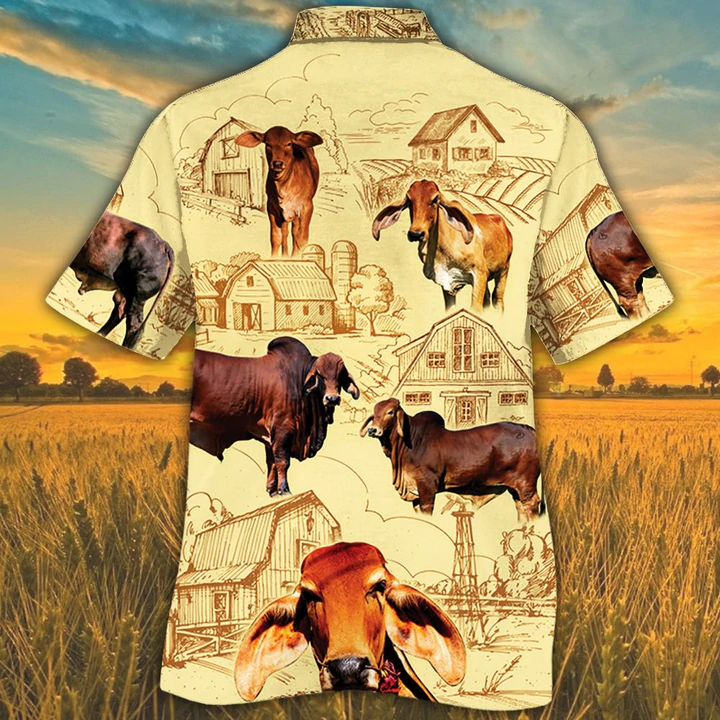 Farm Cow Short Sleeve Hawaiian Aloha Shirt for Men Women, Red Angus Cattle Lovers Farm Hawaiian Shirt HO2504