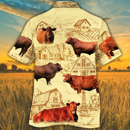 Red Angus Cattle 2 Lovers Farm Hawaiian Shirt, Farm Cow Short Sleeve Hawaiian Aloha Shirt for Men, Women HO0209