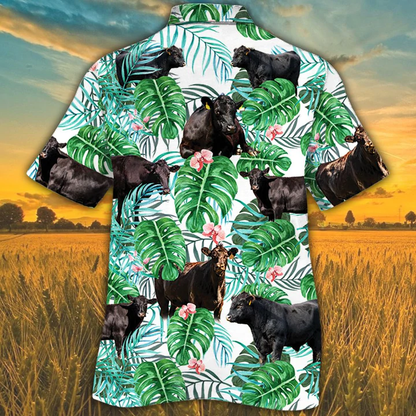 Hawaiian shirt for men, Black Angus Cattle Lovers Tropical Plant Hawaiian Shirt, Cow Summer Hawaiian Shirt HO2549