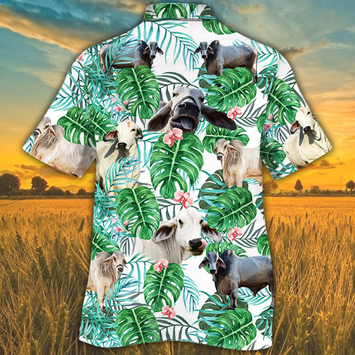 Hawaiian shirt for men, Brahman Cattle Lovers Tropical Plant Hawaiian Shirt, Cow Hawaiian shirt HO0216