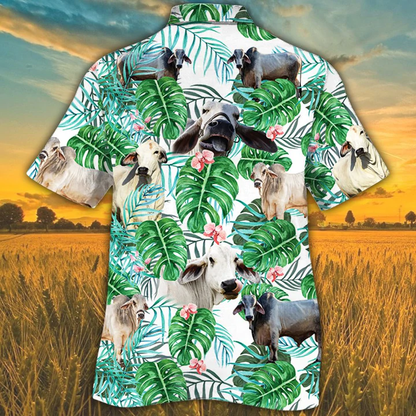 Hawaiian shirt for men, Brahman Cattle Lovers Tropical Plant Hawaiian Shirt, Cow Hawaiian shirt HO0216