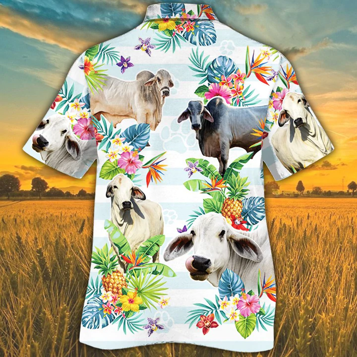 Brahman Cattle Hawaiian shirts for men, women, Cow Lovers Tropical Flower Hawaiian Shirt HO2554