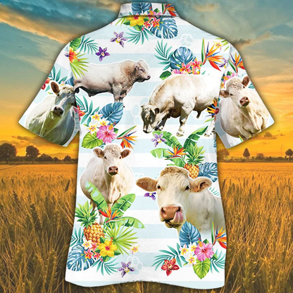 Charolais Cattle Hawaiian shirts for men, women, Cow Lovers Tropical Flower Hawaiian Shirt HO2553