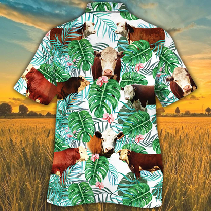 Hereford Cattle Lovers Tropical Plant Hawaiian Shirt, Cow Hawaiian shirt, Hawaiian shirts for men, women HO2568