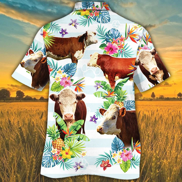 Hereford Cattle Hawaiian shirts for men, women, Cow Lovers Tropical Flower Hawaiian Shirt HO2555