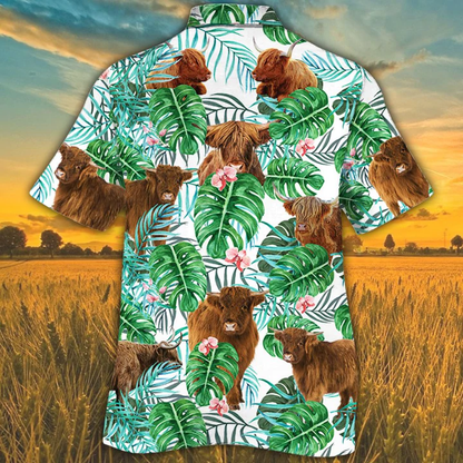 Highland Cattle Lovers Tropical Plant Hawaiian Shirt, Cow Hawaiian shirt, Hawaiian shirts for men, women HO2567