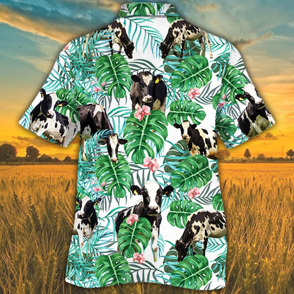 Cow Hawaiian shirts for men, women, Holstein Friesian Cattle Lovers Tropical Plant Hawaiian Shirt HO2563