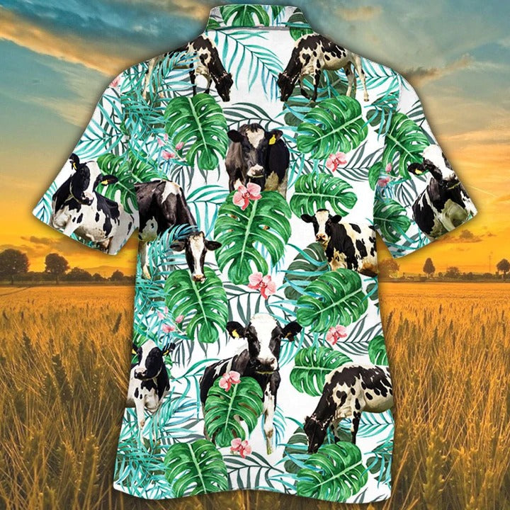 Holstein Friesian Cattle Lovers Tropical Plant Hawaiian Shirt, Unisex Print Aloha Short Sleeve Casual Shirt HO5110