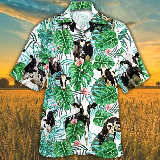 Holstein Friesian Cattle Lovers Tropical Plant Hawaiian Shirt, Unisex Print Aloha Short Sleeve Casual Shirt HO5110