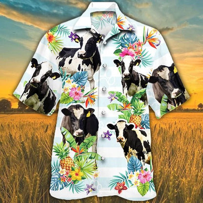 Holstein Friesian Cattle Lovers Tropical Flower Hawaiian Shirt, Unisex Print Aloha Short Sleeve Casual Shirt HO5113