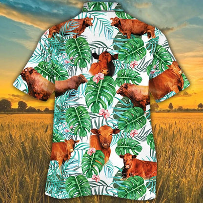 Red Angus Cattle Lovers Tropical Plant Hawaiian Shirt, Unisex Print Aloha Short Sleeve Casual Shirt HO5111