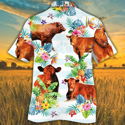 Red Angus Cattle Tropical Flower Hawaiian Shirt for men, women, Cow Summer Hawaiian Shirt HO0215