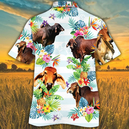 Red Brahman Cattle Lovers Tropical Flower Hawaiian Shirt, Cow Summer Hawaiian Shirt HO2550