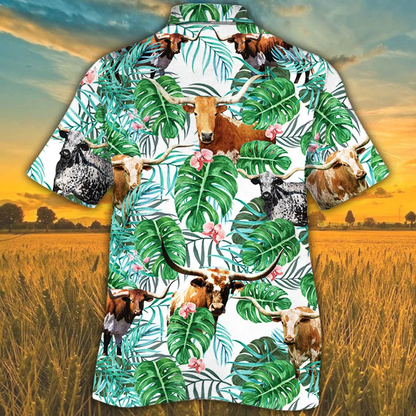 Tx Longhorn Cattle Lovers Tropical Plant Hawaiian Shirt, Cow Hawaiian shirt, HO2562