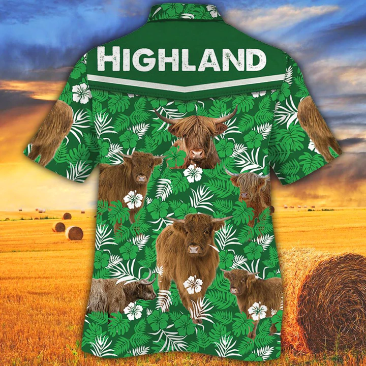 Cow Hawaiian shirts for men, women - Highland Cattle Lovers Green Floral Pattern Hawaiian Shirt HO2548