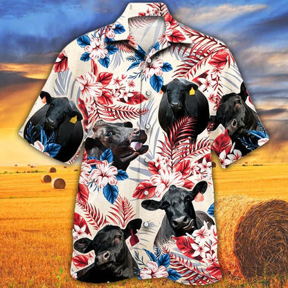 Black Angus Cattle Lovers Texas Flag Hawaiian Shirt, Unisex Print Aloha Short Sleeve Casual Shirt HO0145