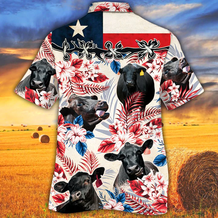 Black Angus Cattle Lovers Texas Flag Hawaiian Shirt, Cow Hawaiian shirt vintage flower, Hawaiian shirt men, Hawaiian shirt women HO2623