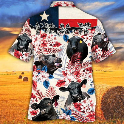 Black Angus Cattle Lovers Texas Flag Hawaiian Shirt, Unisex Print Aloha Short Sleeve Casual Shirt HO0145