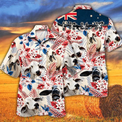 Brahman Cattle Lovers Australian Flag Hawaiian Shirt, Unisex Print Aloha Short Sleeve Casual Shirt HO5107