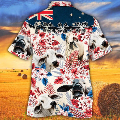 Brahman Cattle Lovers Australian Flag Hawaiian Shirt, Unisex Print Aloha Short Sleeve Casual Shirt HO5107