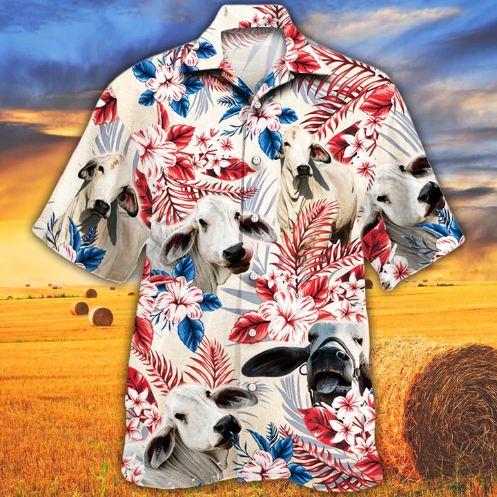 Brahman Cattle Lovers Texas Flag Hawaiian Shirt, Cow Flower aloha shirt, Hawaiian shirt Men, Women HO0067